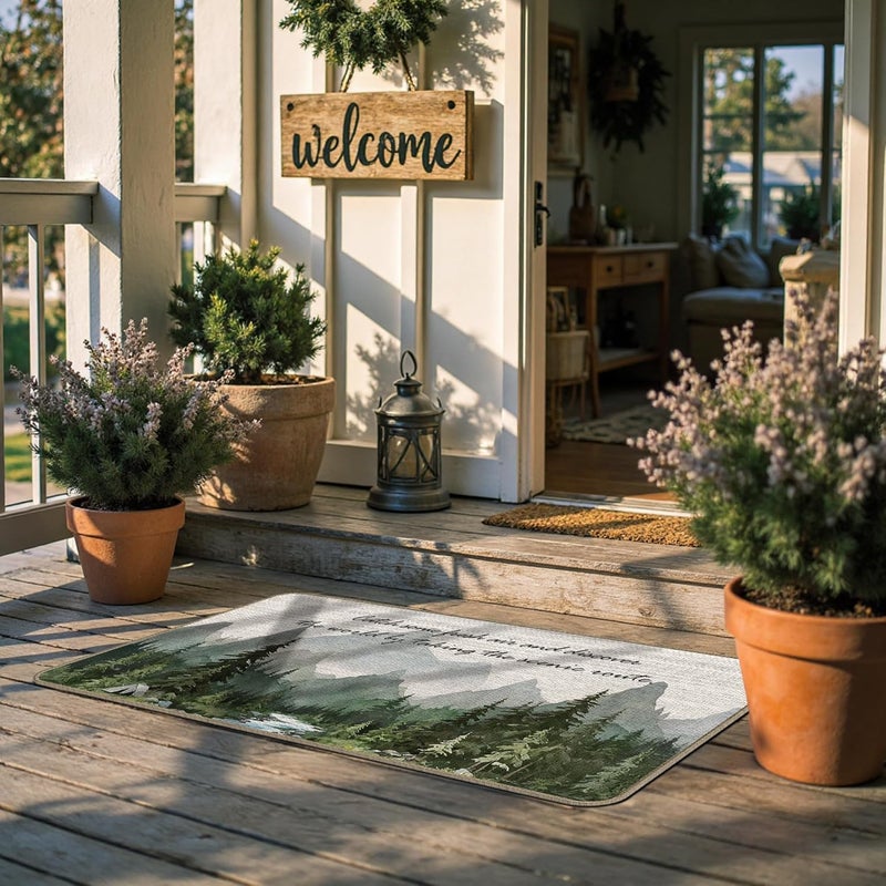 GTYNU Camping Adventure Nature Mountain Door Mat 17 x 30,by Taking The Scenic Route Forest Decor for Indoor Outside Entrance,Gifts for Camping Camper Lover,Camper RV Rugs for Inside - Image 3